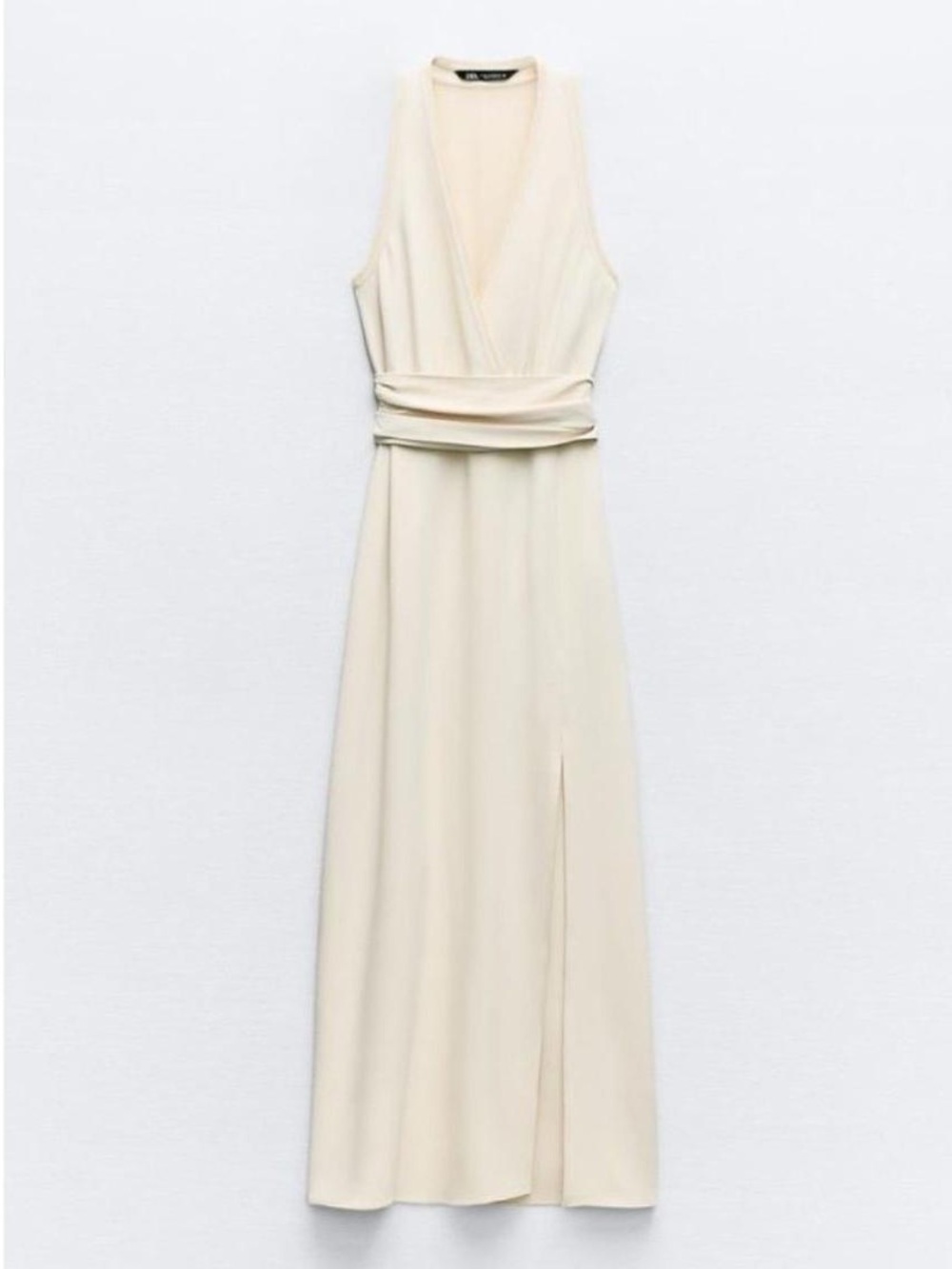 Sleeveless V-Neck Cream Maxi Dress